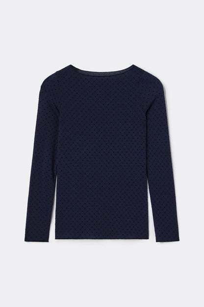 Bateau Neck Top in Ultralight with Cashmere with Flocked Dots