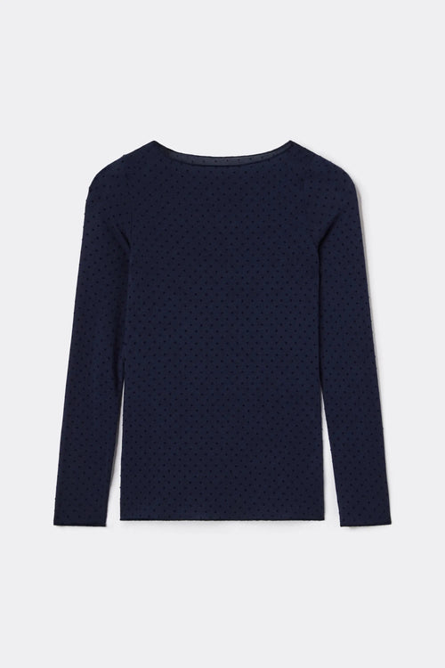 Bateau Neck Top in Ultralight with Cashmere with Flocked Dots