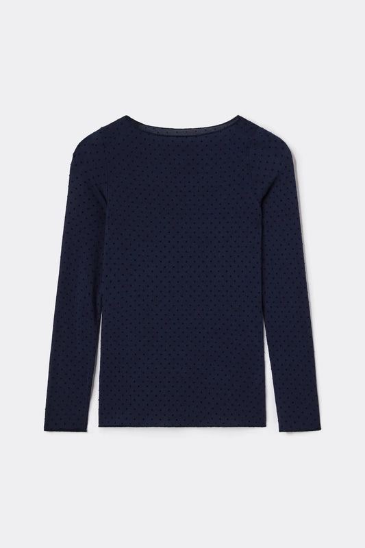 Bateau Neck Top in Ultralight with Cashmere with Flocked Dots