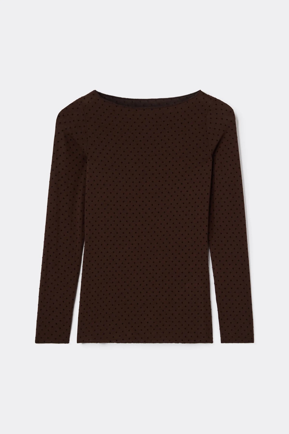 Bateau Neck Top in Ultralight with Cashmere with Flocked Dots