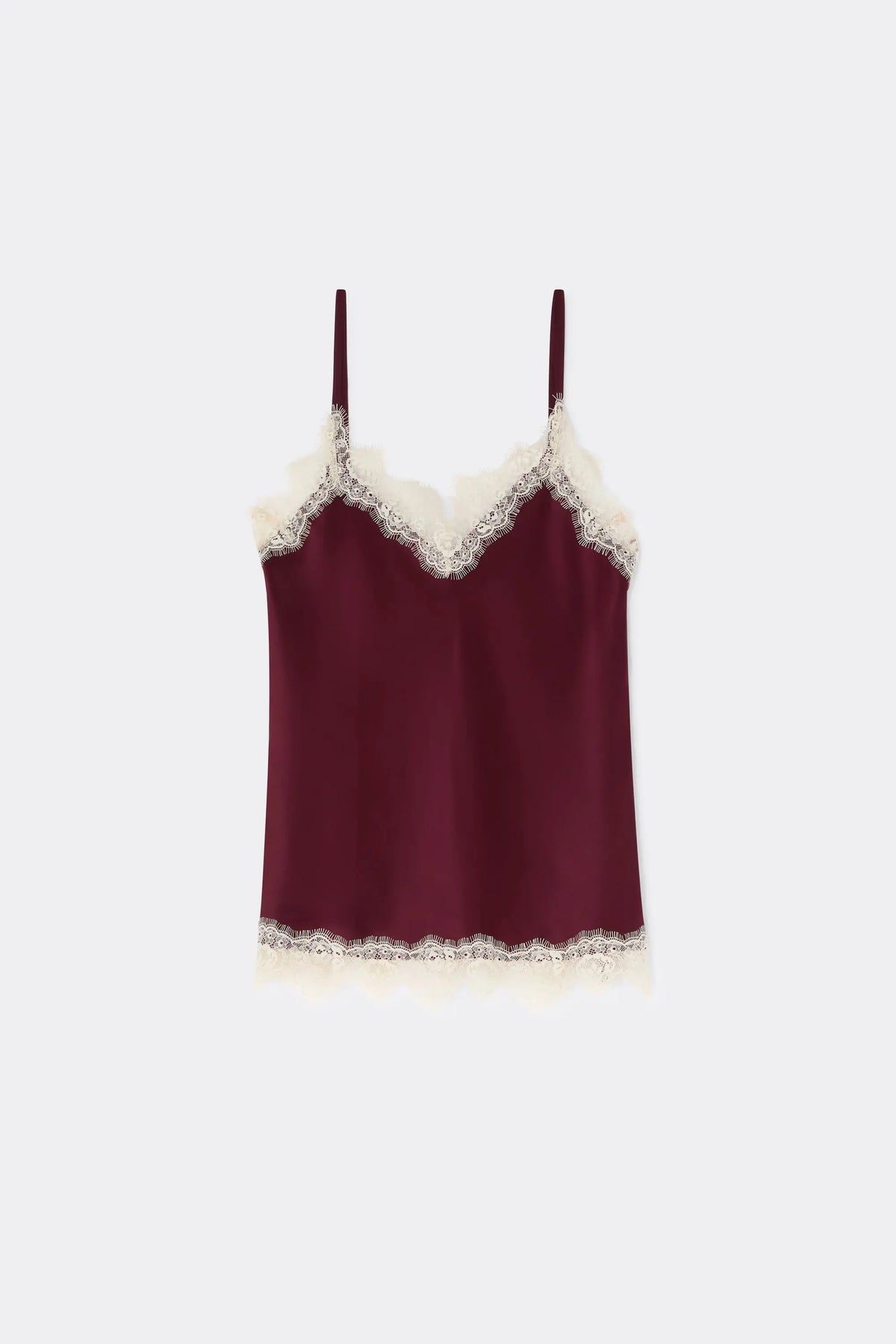 Contrast Lace Trim Silk Top