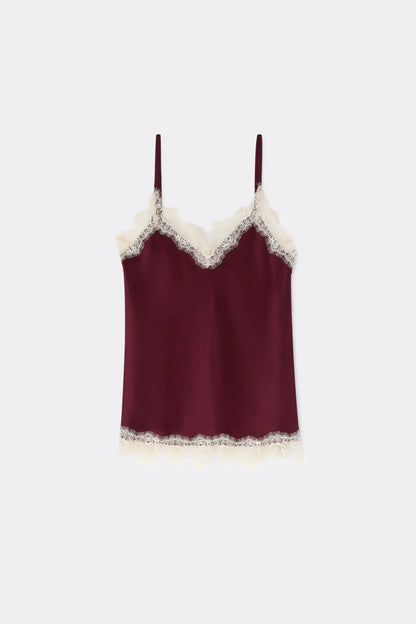 Contrast Lace Trim Silk Top
