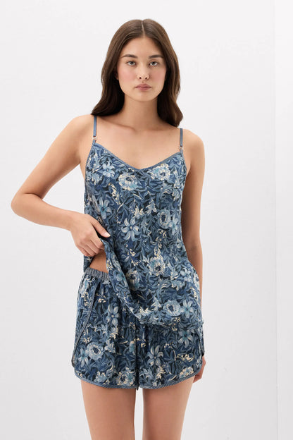Fanciful Flowers Print Viscose Satin Top