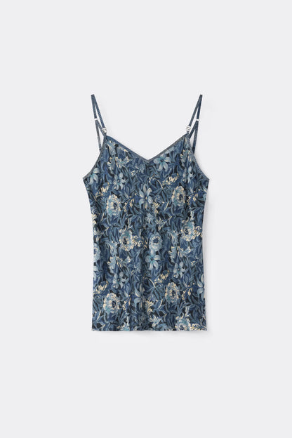 Fanciful Flowers Print Viscose Satin Top