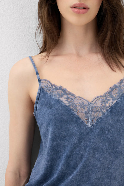 Denim Romance Cotton and Lace Top