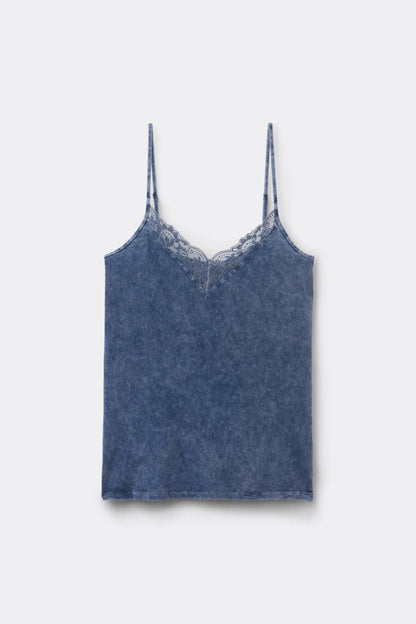 Denim Romance Cotton and Lace Top