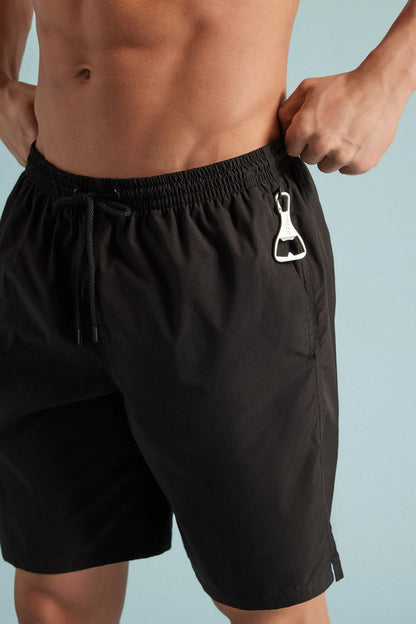 Long Solid Color Swim Trunks