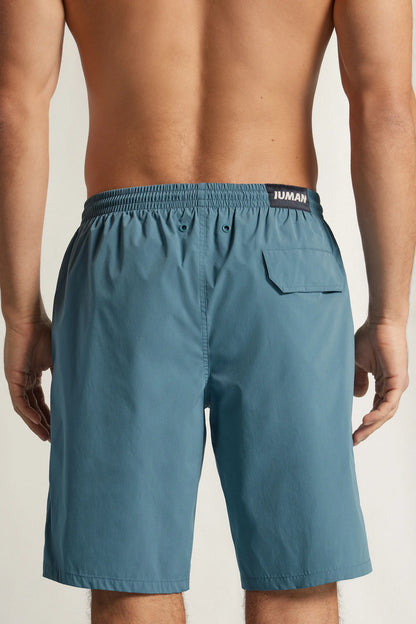 Long Solid Color Swim Trunks