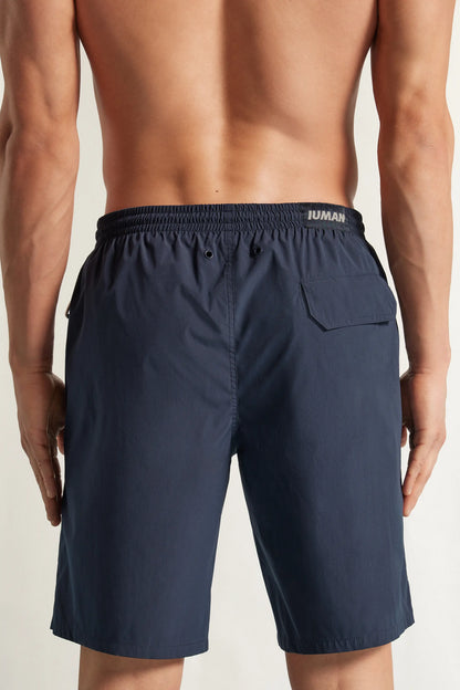 Long Solid Color Swim Trunks