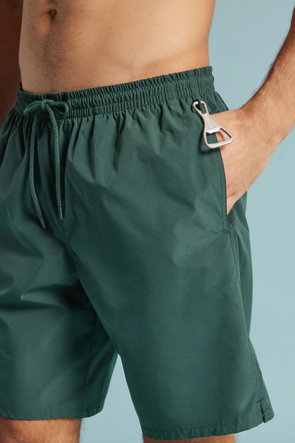 Long Solid Color Swim Trunks