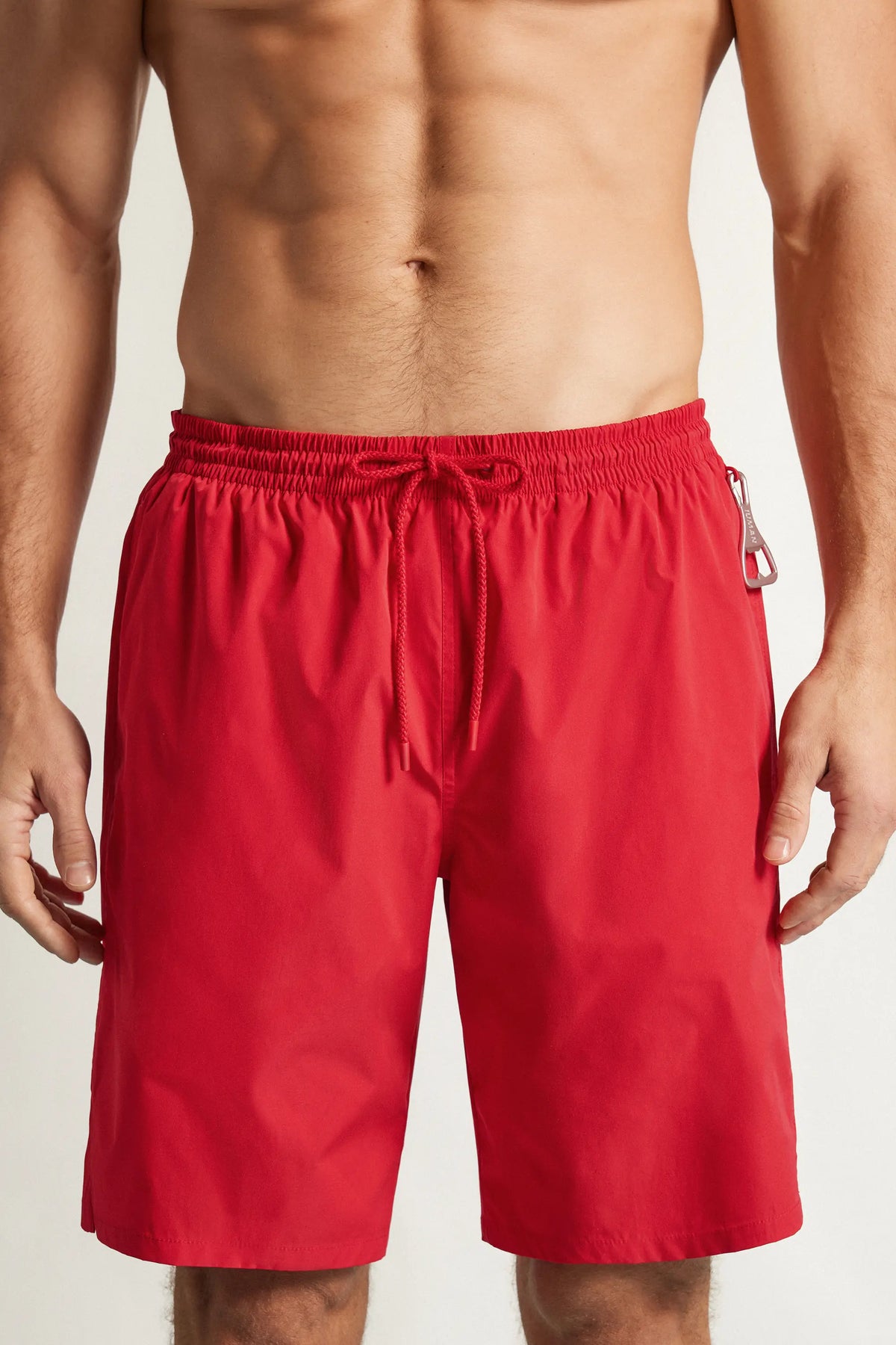 Long Solid Color Swim Trunks