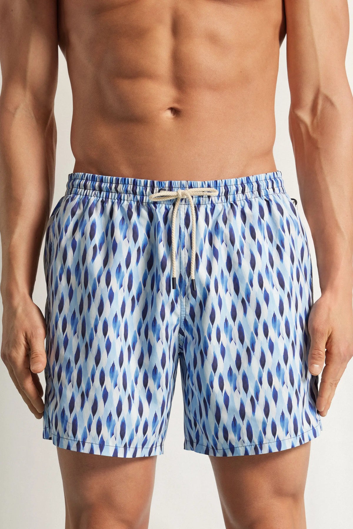 Blue/White Drop Print Swim Trunks