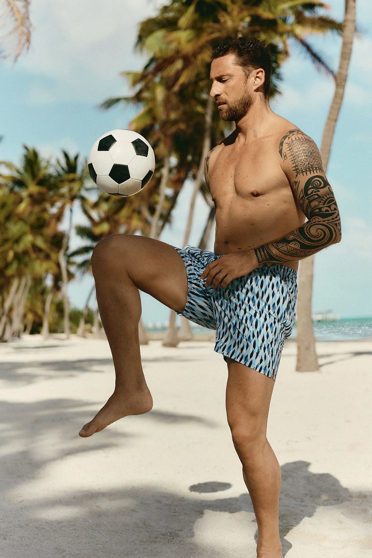 Blue/White Drop Print Swim Trunks