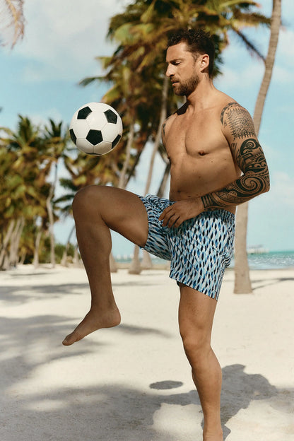 Blue/White Drop Print Swim Trunks