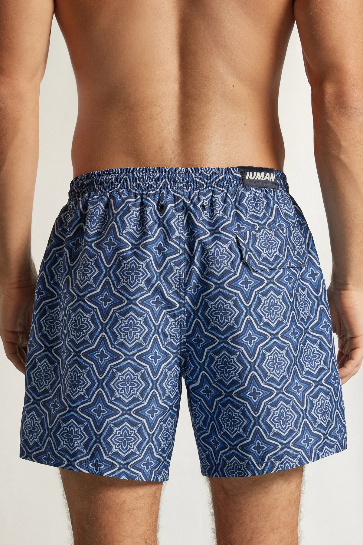 Blue Mosaic Print Swim Trunks
