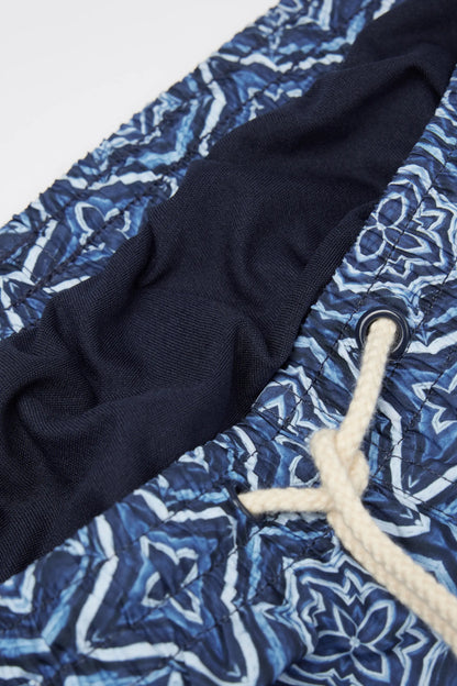 Blue Mosaic Print Swim Trunks