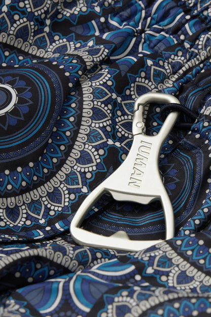 Blue Shaded Mosaic Print Swim Trunks