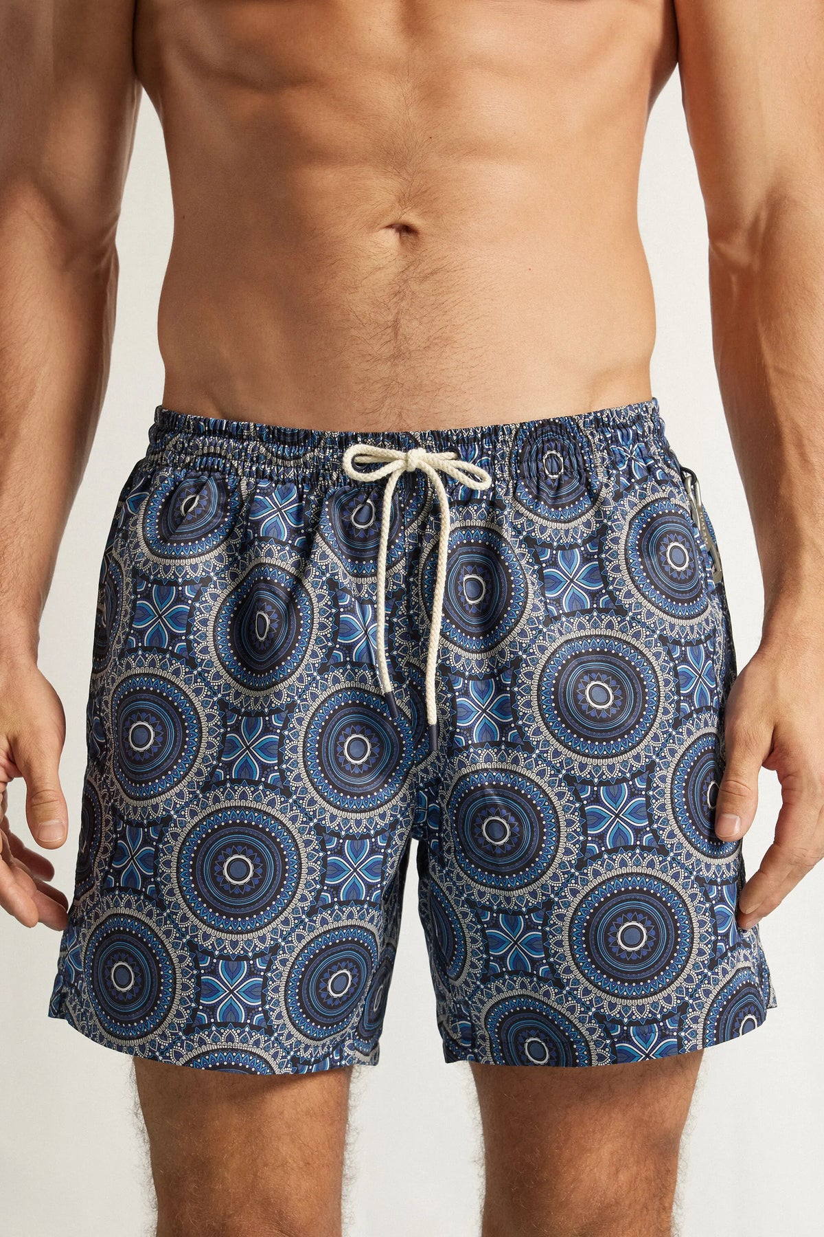 Blue Shaded Mosaic Print Swim Trunks
