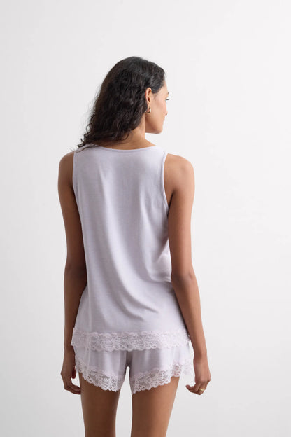 Lace Trim Tank Top Short Pajamas in Modal
