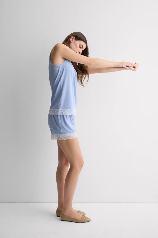 Lace Trim Tank Top Short Pajamas in Modal