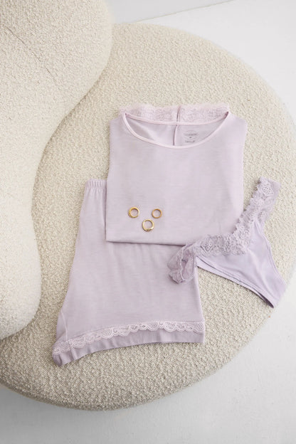 Lace Trim Short Pajamas in Modal