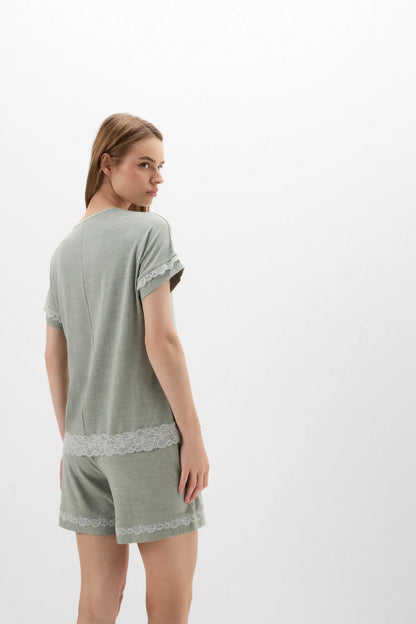 Lace Trim Short Pajamas in Modal
