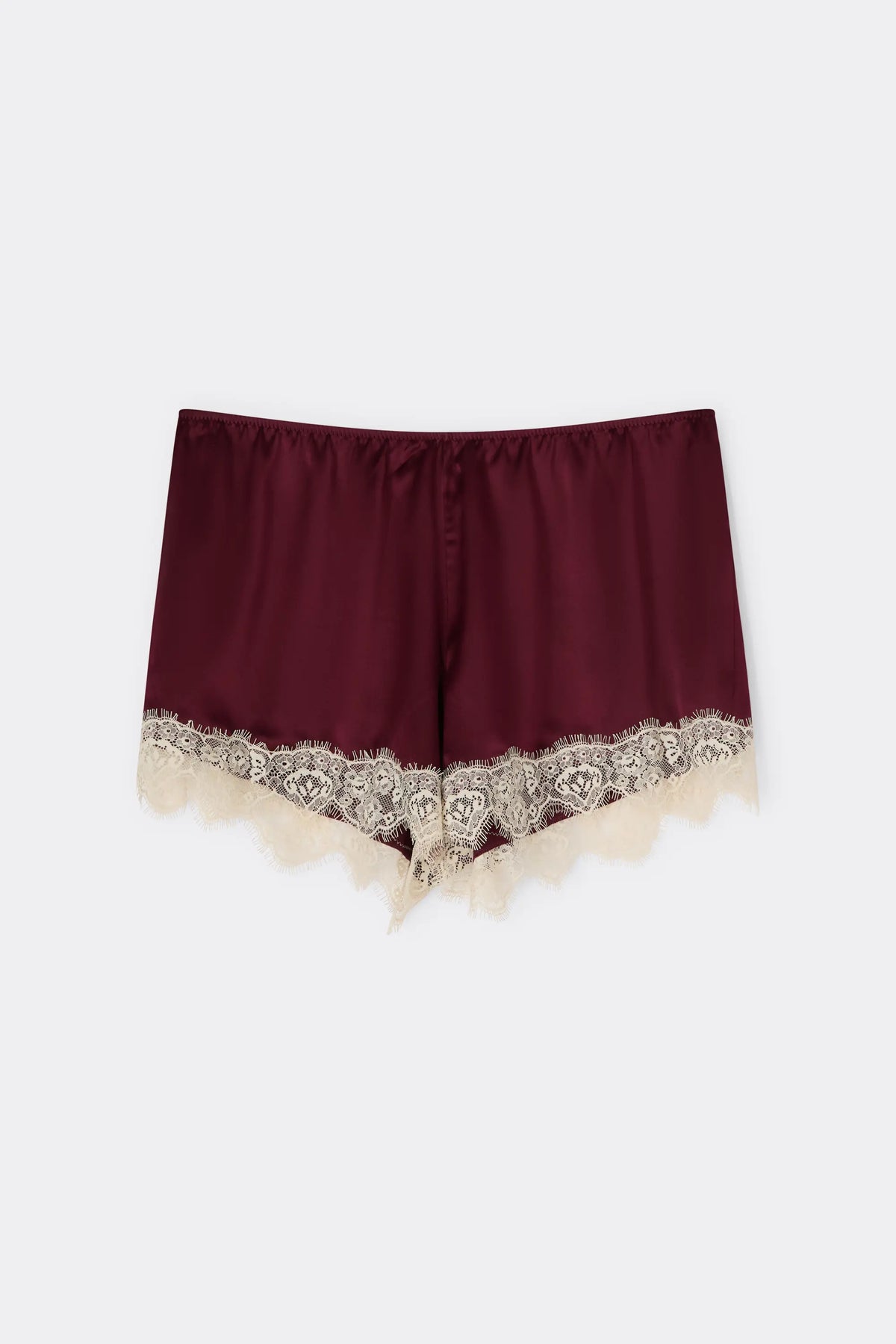 Contrast Lace Trim Silk Shorts