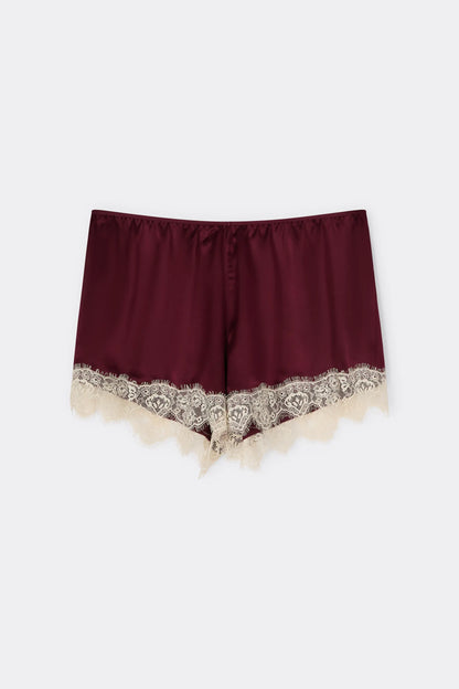 Contrast Lace Trim Silk Shorts