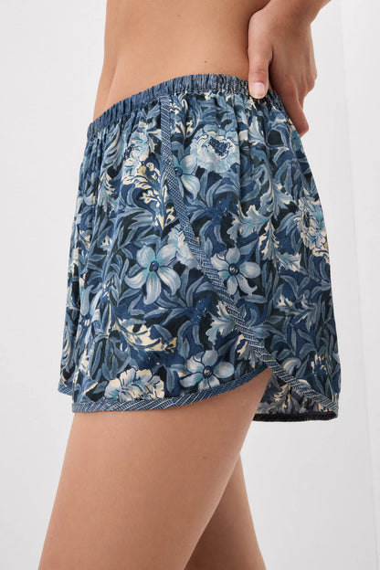 Fanciful Flowers Print Viscose Satin Shorts