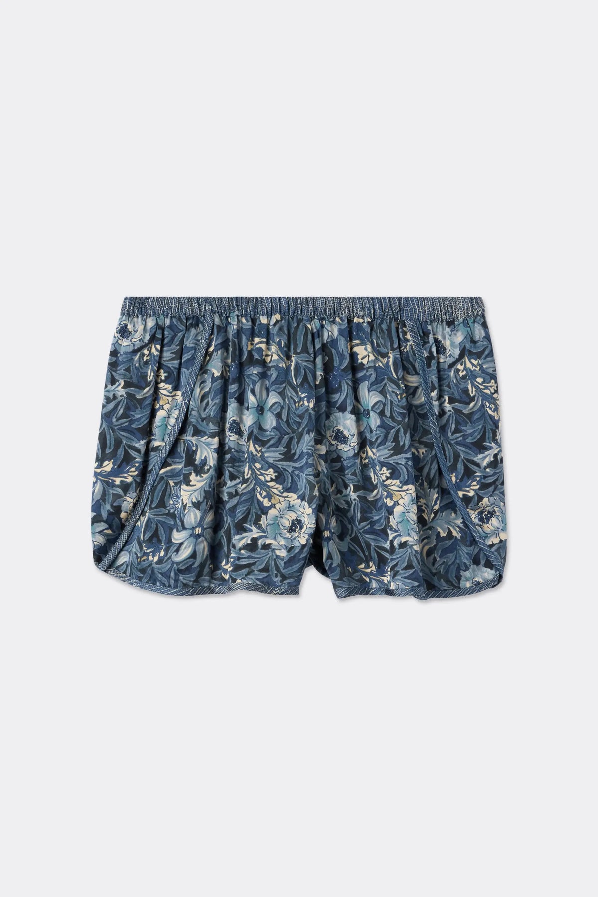 Fanciful Flowers Print Viscose Satin Shorts