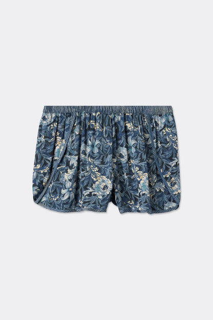 Fanciful Flowers Print Viscose Satin Shorts